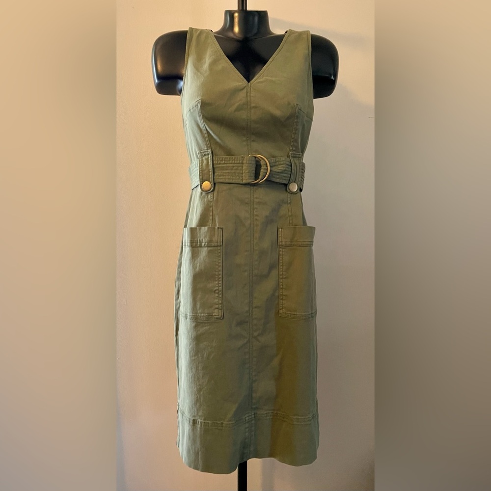 SOLD Anthropologie Maeve Olive Green Utility Cotton Dress 4 small